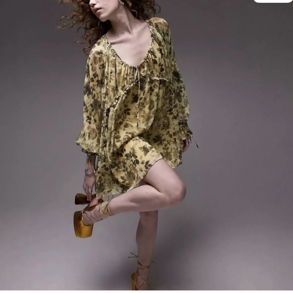 Topshop Floral Sheer Babydoll mini dress